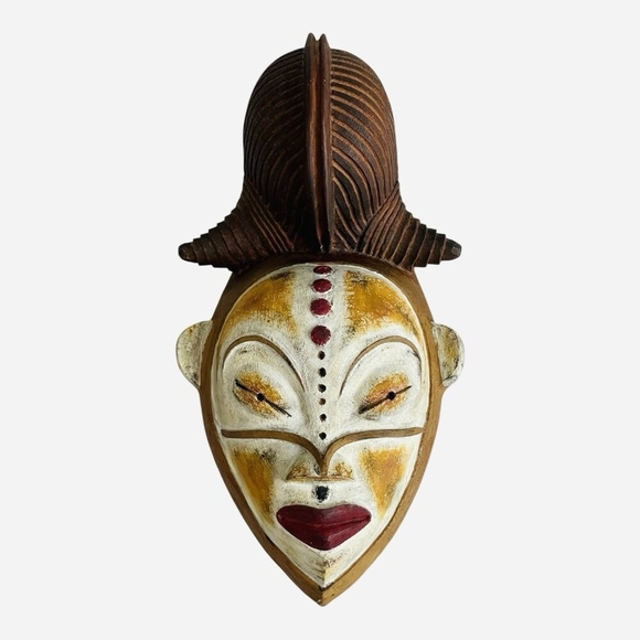 Vintage African Punu Wooden Mask Unique Hand Made Hand Painted Ritual Face Mask - Picture 1 of 4